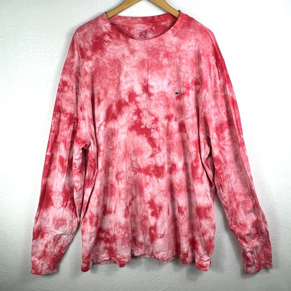 Crown & Ivy Womens Pink Tie Dye Long Sleeve T-Shirt Size XXL 100% Cotton